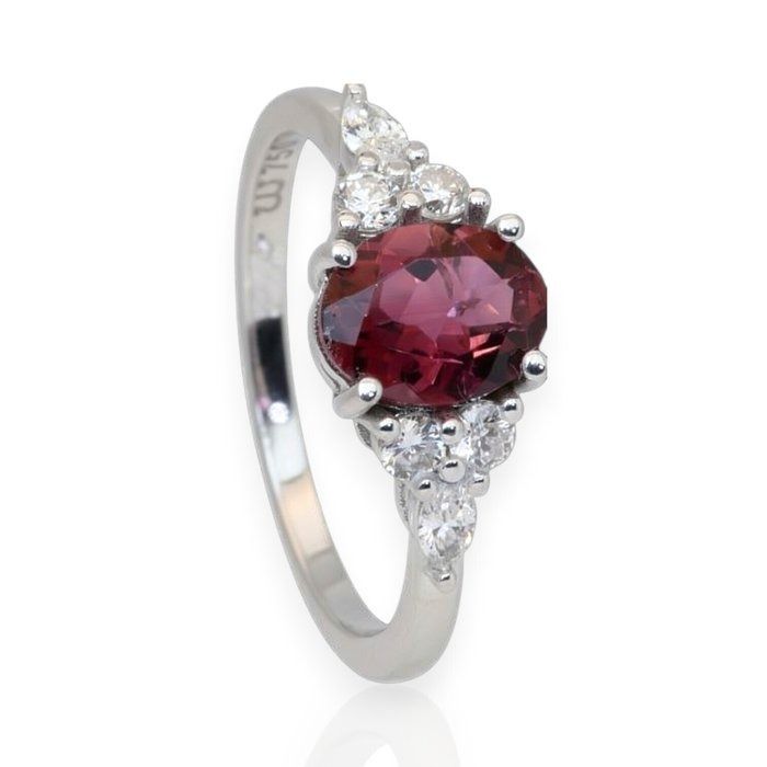 IGI Certified 2.27ct Rubellite and Diamonds 7-Stone Ring in 18k White Gold