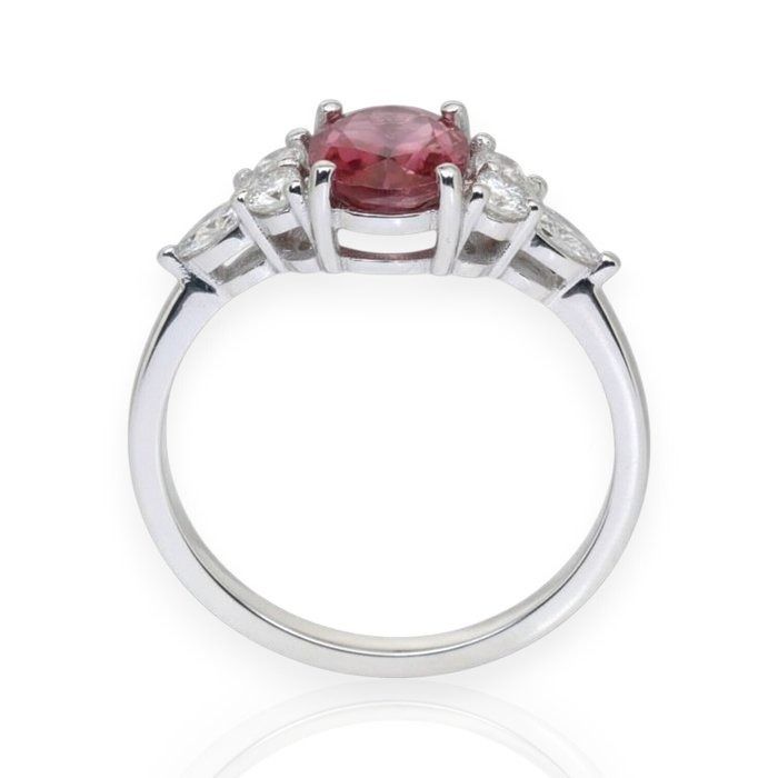 IGI Certified 2.27ct Rubellite and Diamonds 7-Stone Ring in 18k White Gold