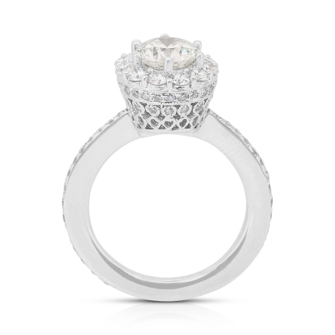 IGI Certified 2.42ct Diamonds Halo Ring in 14k White Gold