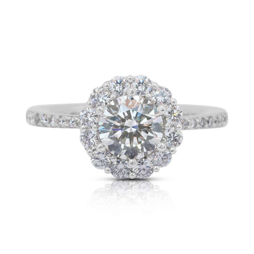 IGI Certified 2.42ct Diamonds Halo Ring in 14k White Gold