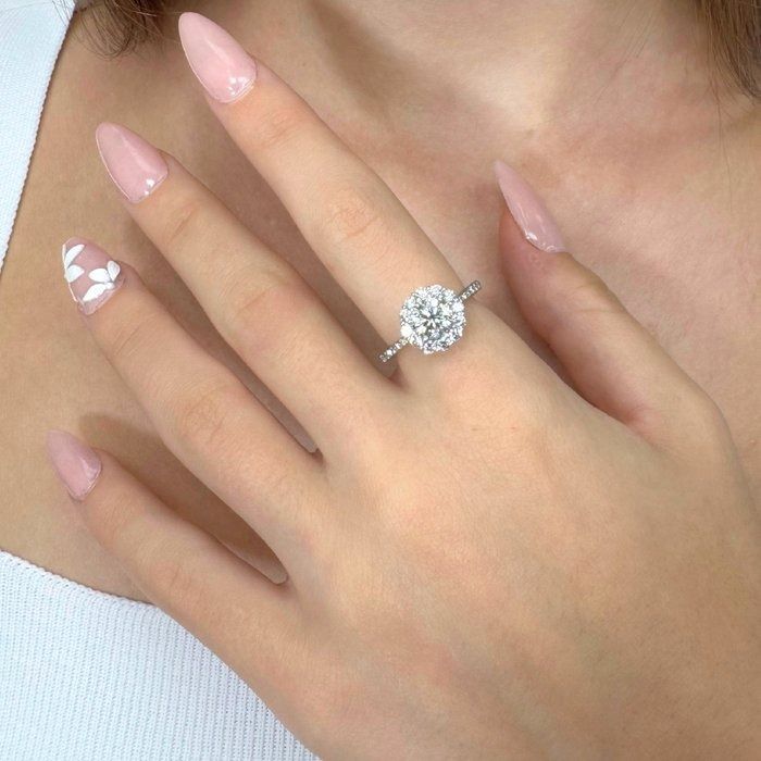 IGI Certified 2.42ct Diamonds Halo Ring in 14k White Gold