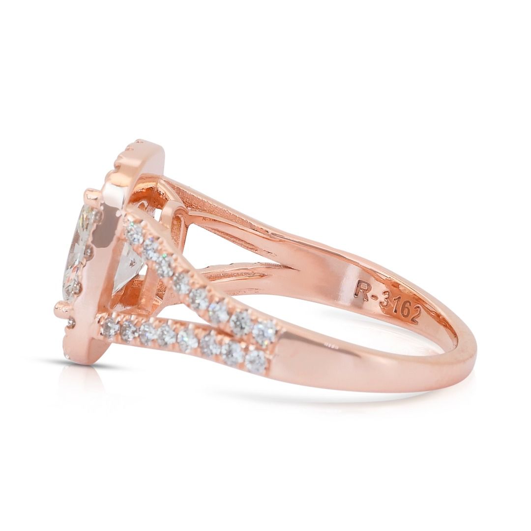IGI Certified 2.45ct Diamonds Halo Ring in 18k Rose Gold