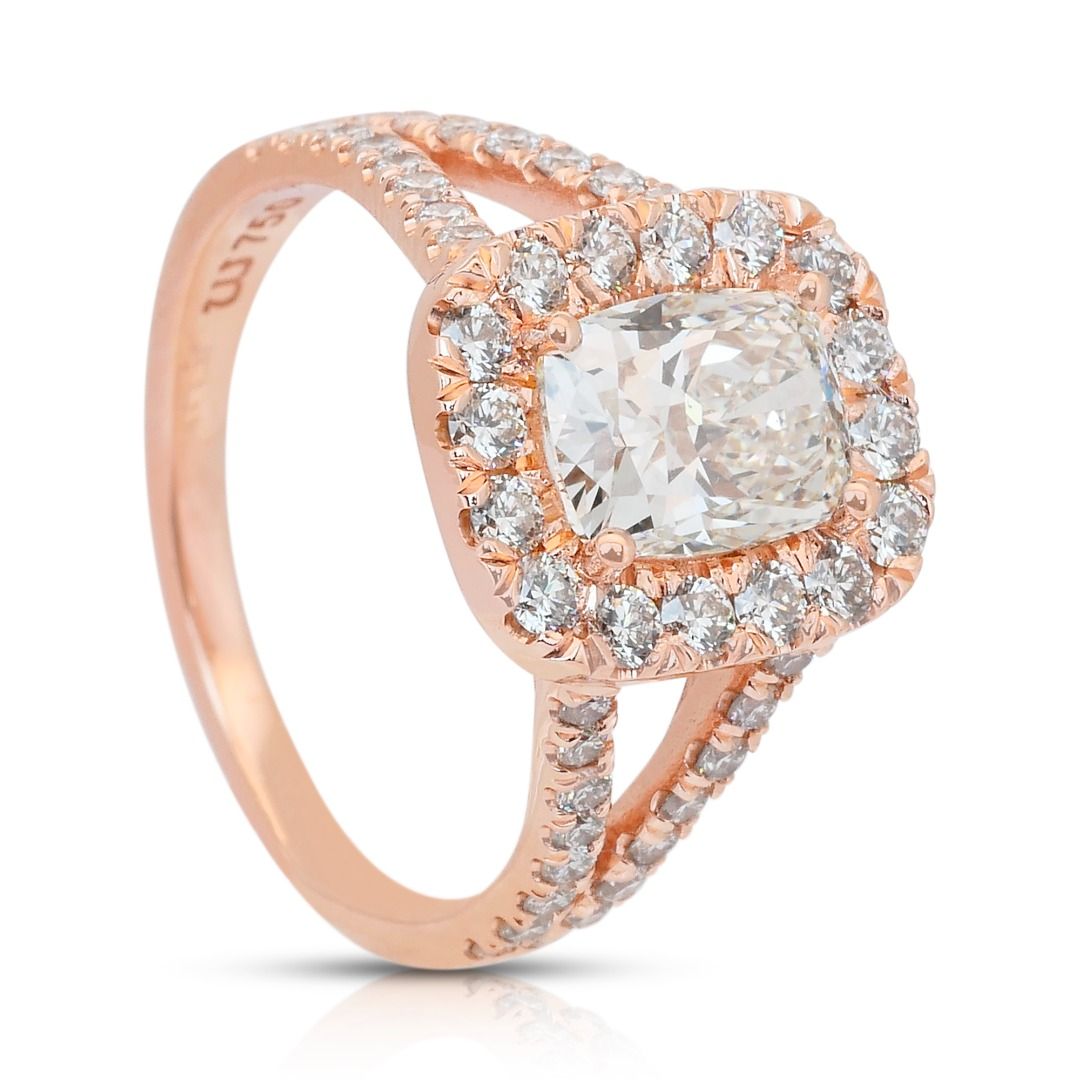 IGI Certified 2.45ct Diamonds Halo Ring in 18k Rose Gold