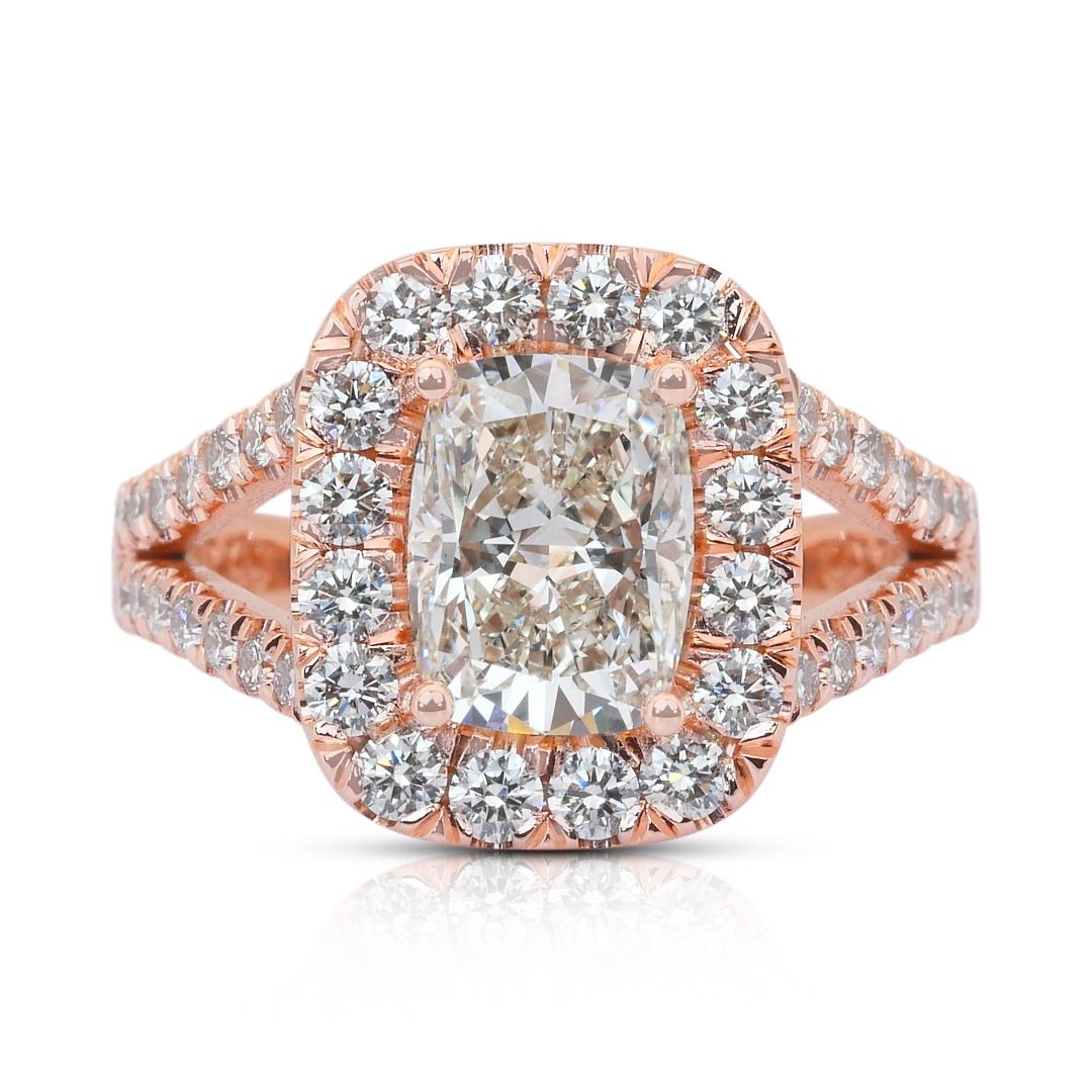 IGI Certified 2.45ct Diamonds Halo Ring in 18k Rose Gold