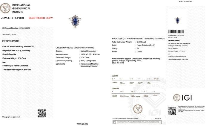 IGI Certified 2.50ct Sapphire and Diamonds Cluster Ring in 18k White Gold