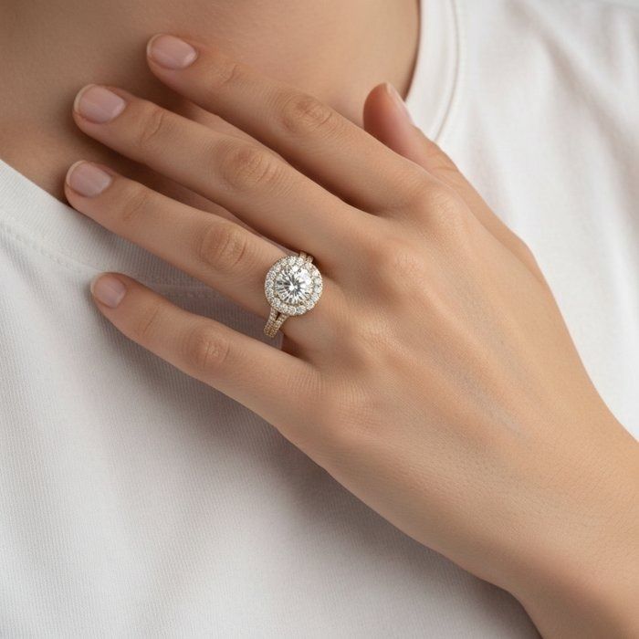 IGI Certified 2.66ct Diamonds Halo Ring in 18k Yellow Gold