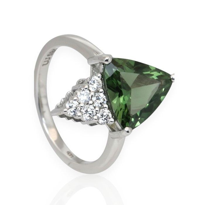 IGI Certified 2.86ct Tourmaline and Diamonds Cluster Ring in 14k White Gold