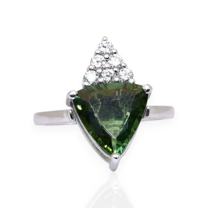IGI Certified 2.86ct Tourmaline and Diamonds Cluster Ring in 14k White Gold