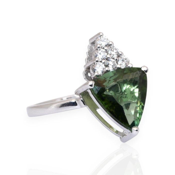 IGI Certified 2.86ct Tourmaline and Diamonds Cluster Ring in 14k White Gold