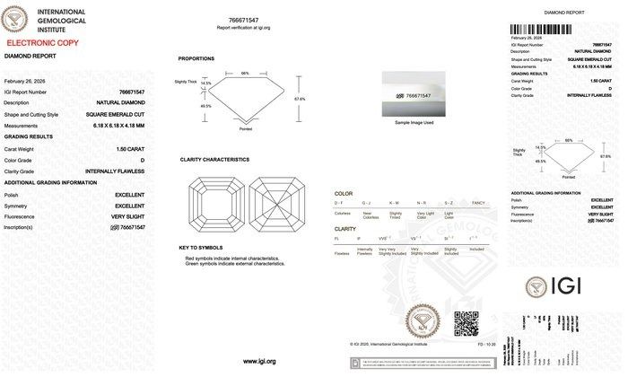 IGI Certified 3.00ct Pair of Square Emerald Cut Diamonds