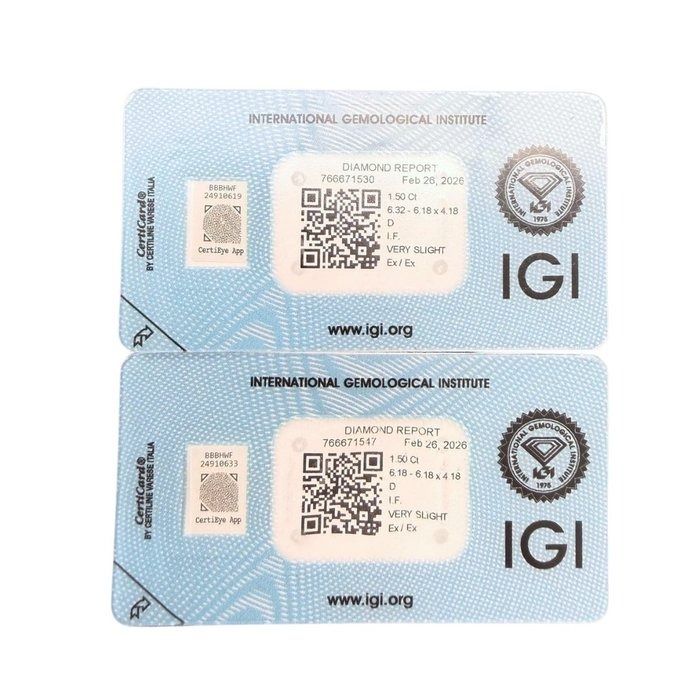 IGI Certified 3.00ct Pair of Square Emerald Cut Diamonds