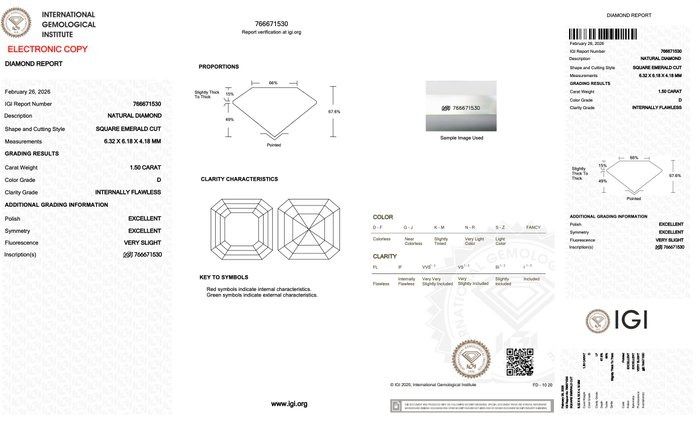 IGI Certified 3.00ct Pair of Square Emerald Cut Diamonds