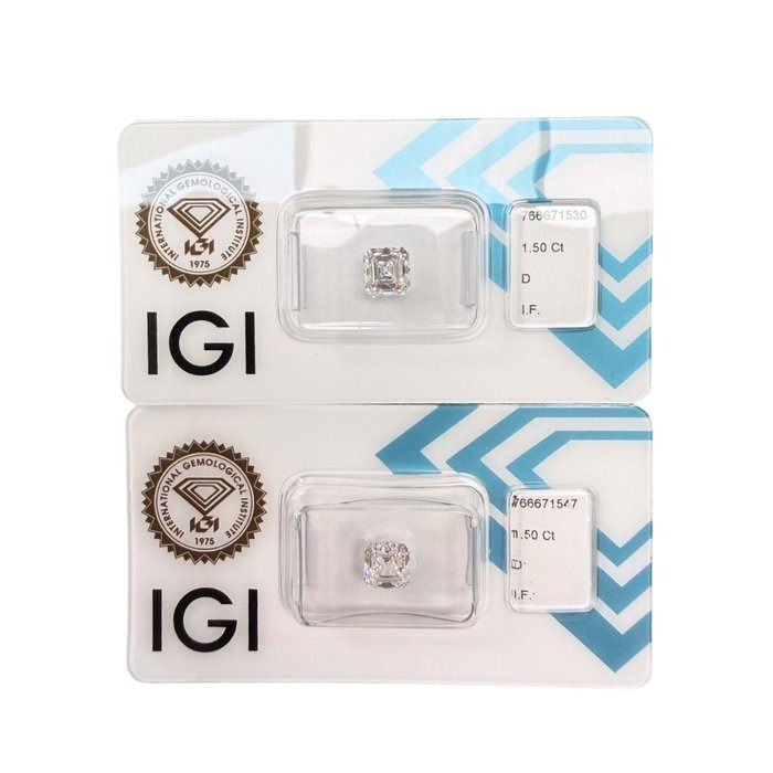 IGI Certified 3.00ct Pair of Square Emerald Cut Diamonds