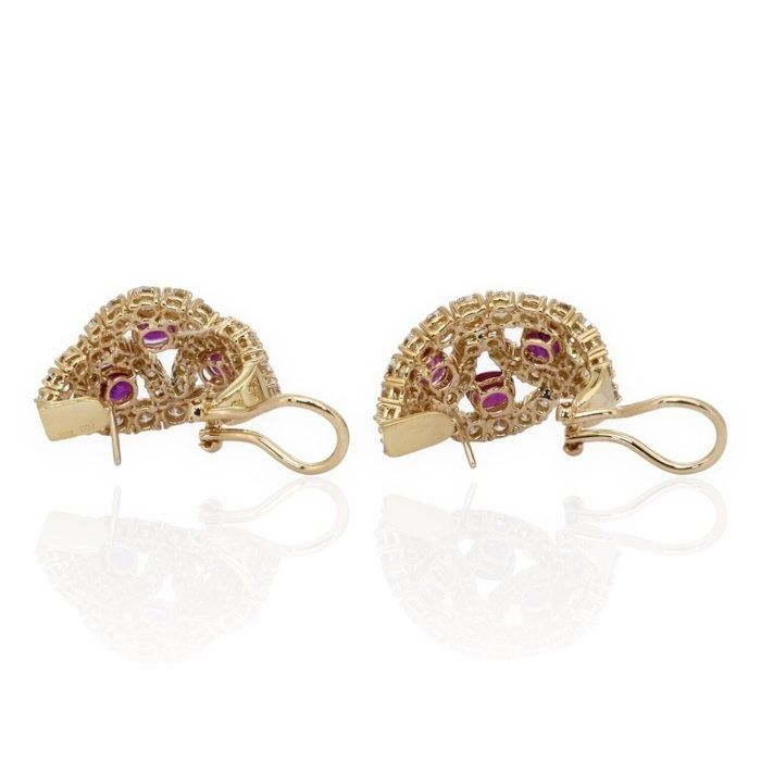 IGI Certified 3.36ct Rubies and Diamonds Earrings in 18k Yellow Gold