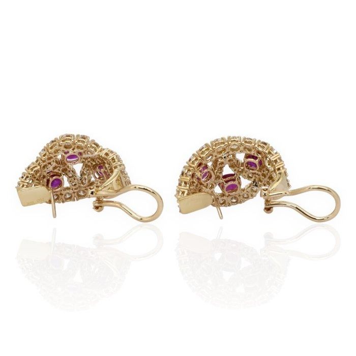 IGI Certified 3.36ct Rubies and Diamonds Earrings in 18k Yellow Gold