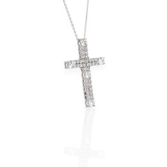IGI Certified 3.45ct Diamonds Necklace with Cross Pendant in 18k White Gold