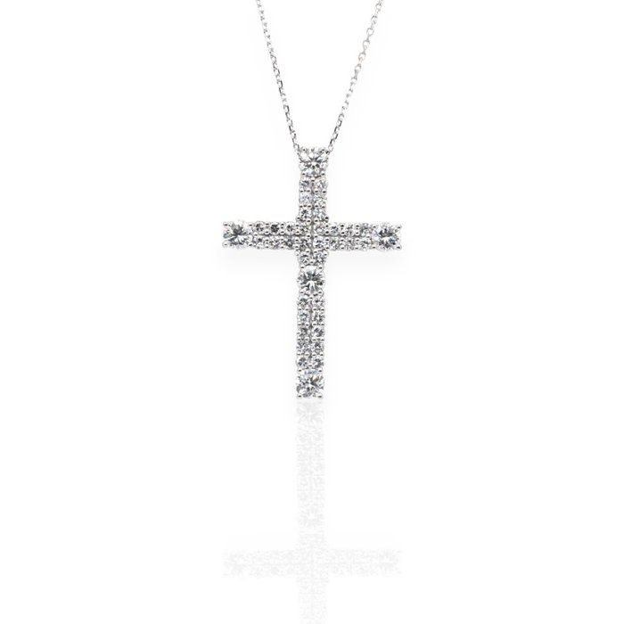 IGI Certified 3.45ct Diamonds Necklace with Cross Pendant in 18k White Gold