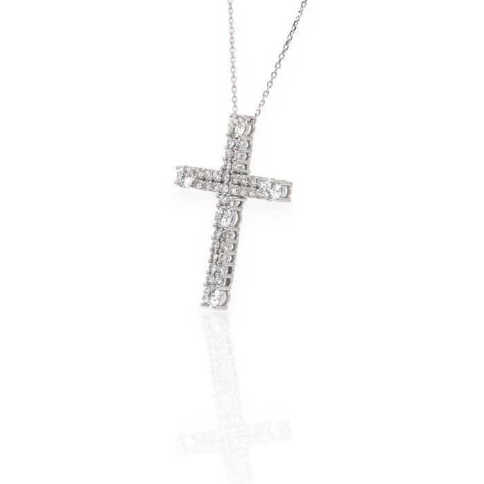 IGI Certified 3.45ct Diamonds Necklace with Cross Pendant in 18k White Gold