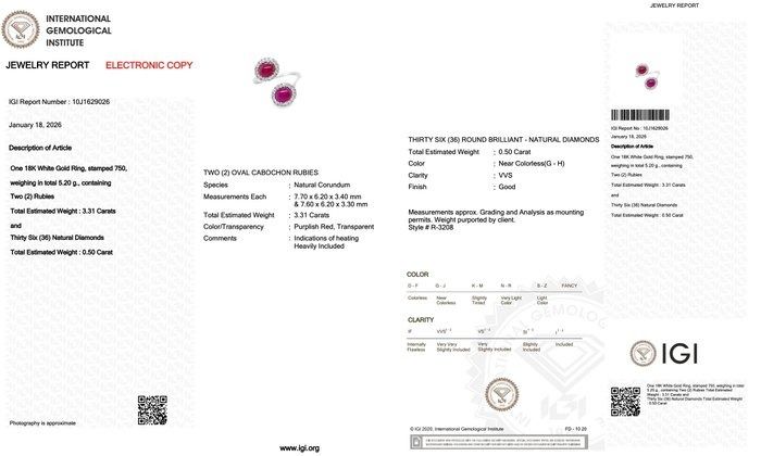 IGI Certified 3.81ct Rubies and Diamonds Ring in 18k White Gold