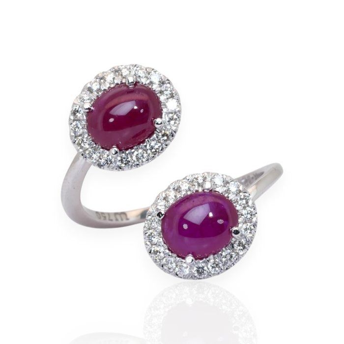 IGI Certified 3.81ct Rubies and Diamonds Ring in 18k White Gold