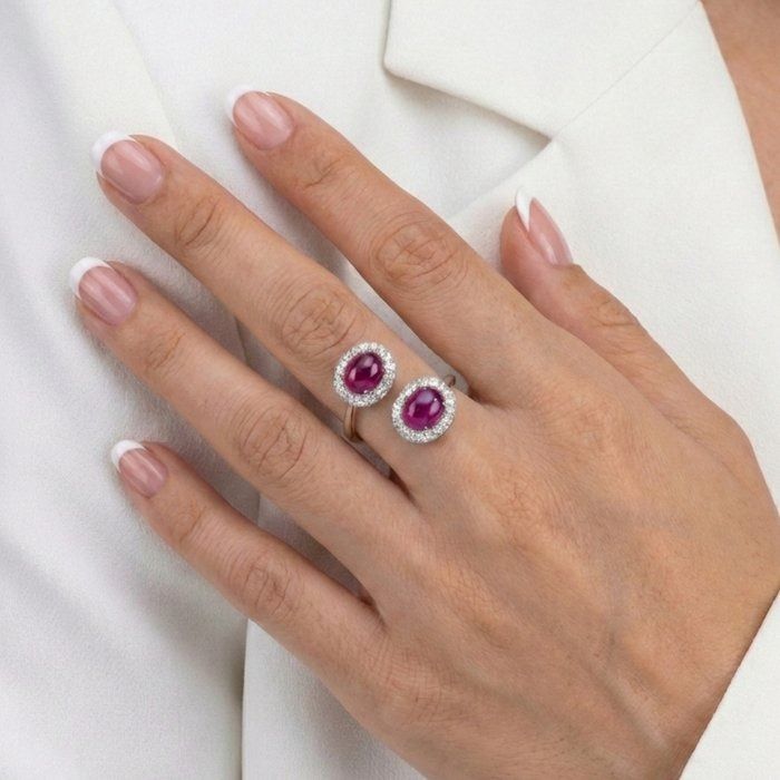 IGI Certified 3.81ct Rubies and Diamonds Ring in 18k White Gold