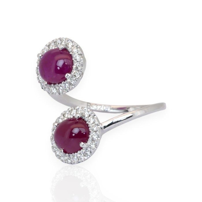 IGI Certified 3.81ct Rubies and Diamonds Ring in 18k White Gold