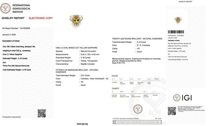 IGI Certified 3.94ct Sapphire and Diamonds Cluster Ring in 18k Yellow Gold