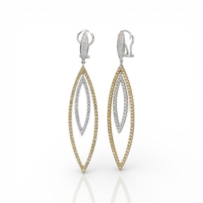 IGI Certified 4.54ct Diamonds Drop Earrings in 18k Yellow & White Gold
