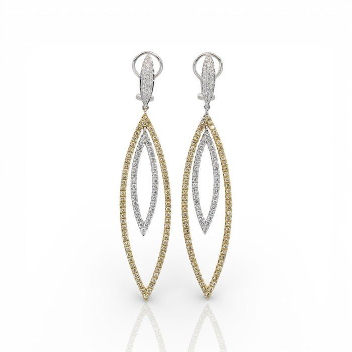 IGI Certified 4.54ct Diamonds Drop Earrings in 18k Yellow & White Gold