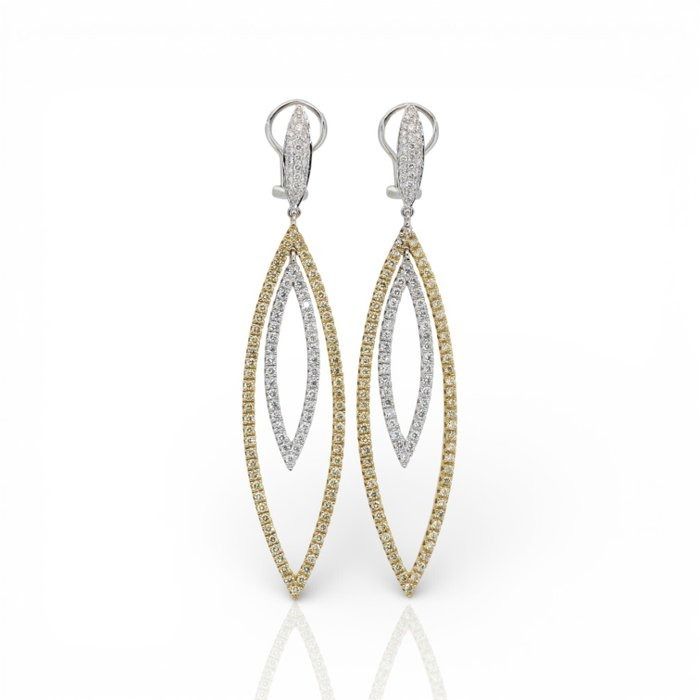 IGI Certified 4.54ct Diamonds Drop Earrings in 18k Yellow & White Gold