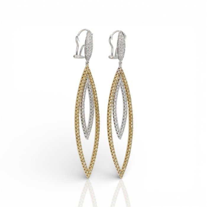 IGI Certified 4.54ct Diamonds Drop Earrings in 18k Yellow & White Gold