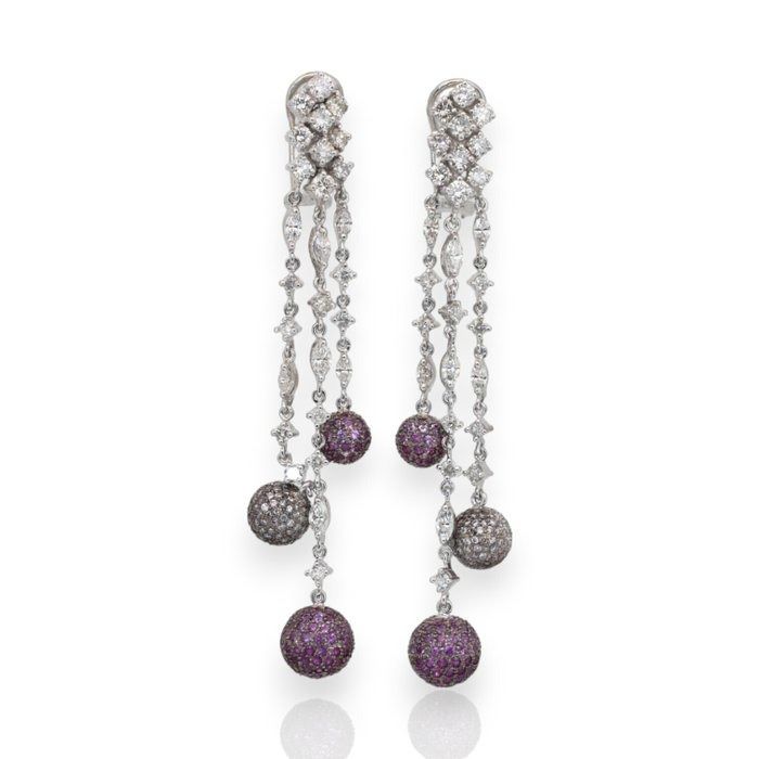 IGI Certified 5.60ct Sapphires and Diamonds Drop Earrings in 18k White Gold