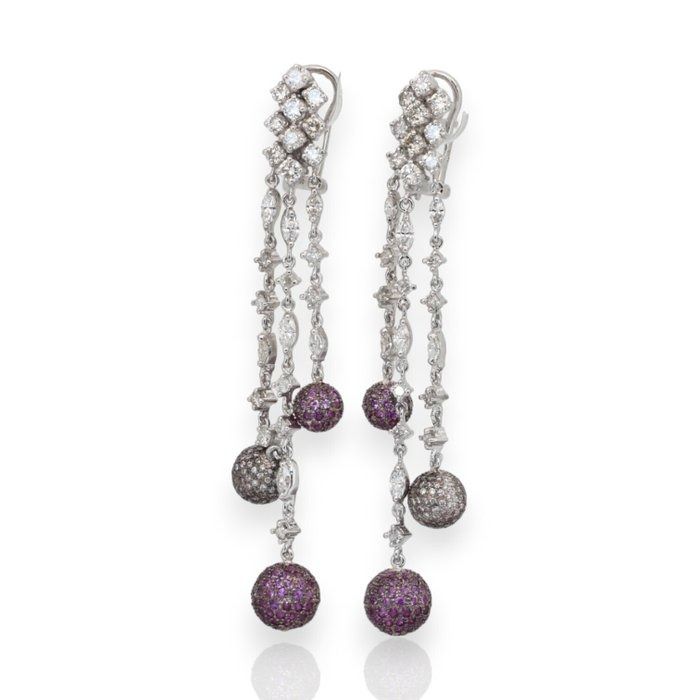 IGI Certified 5.60ct Sapphires and Diamonds Drop Earrings in 18k White Gold