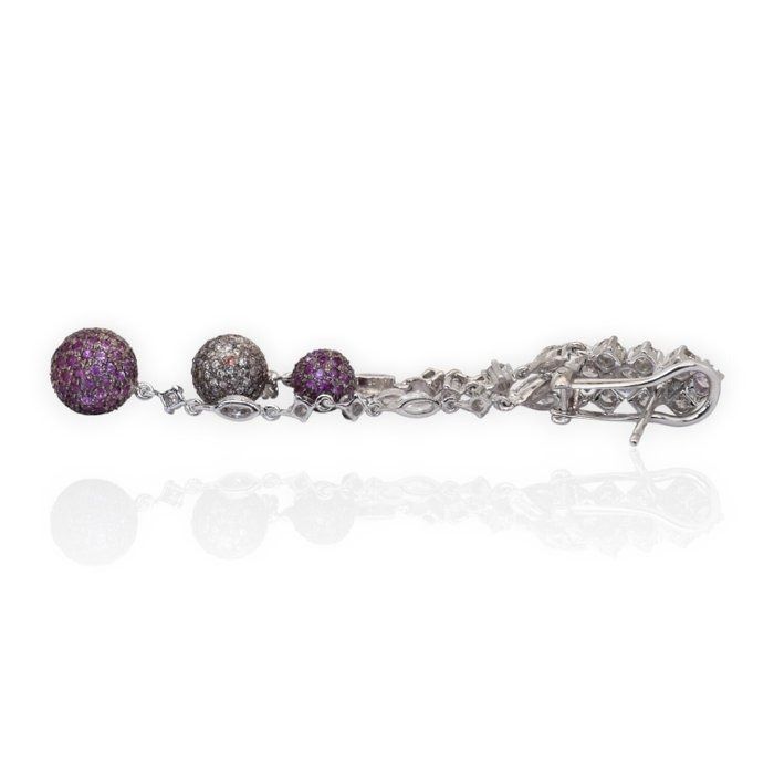 IGI Certified 5.60ct Sapphires and Diamonds Drop Earrings in 18k White Gold