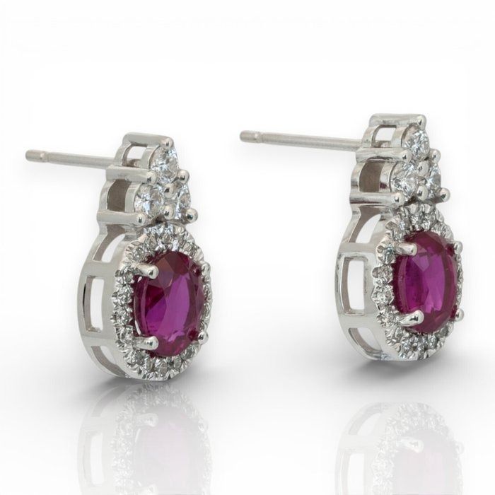 IGI Certified Rubies and Diamonds Earrings in 18k White Gold
