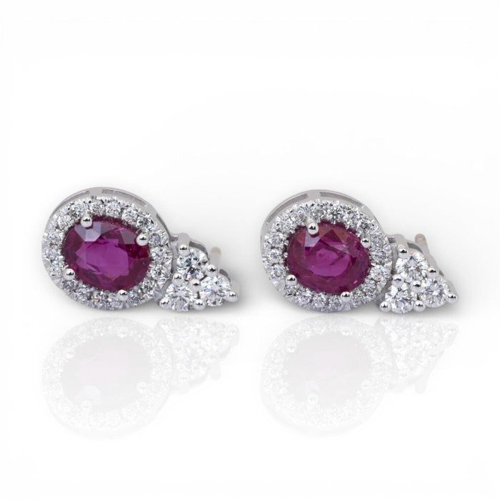 IGI Certified Rubies and Diamonds Earrings in 18k White Gold