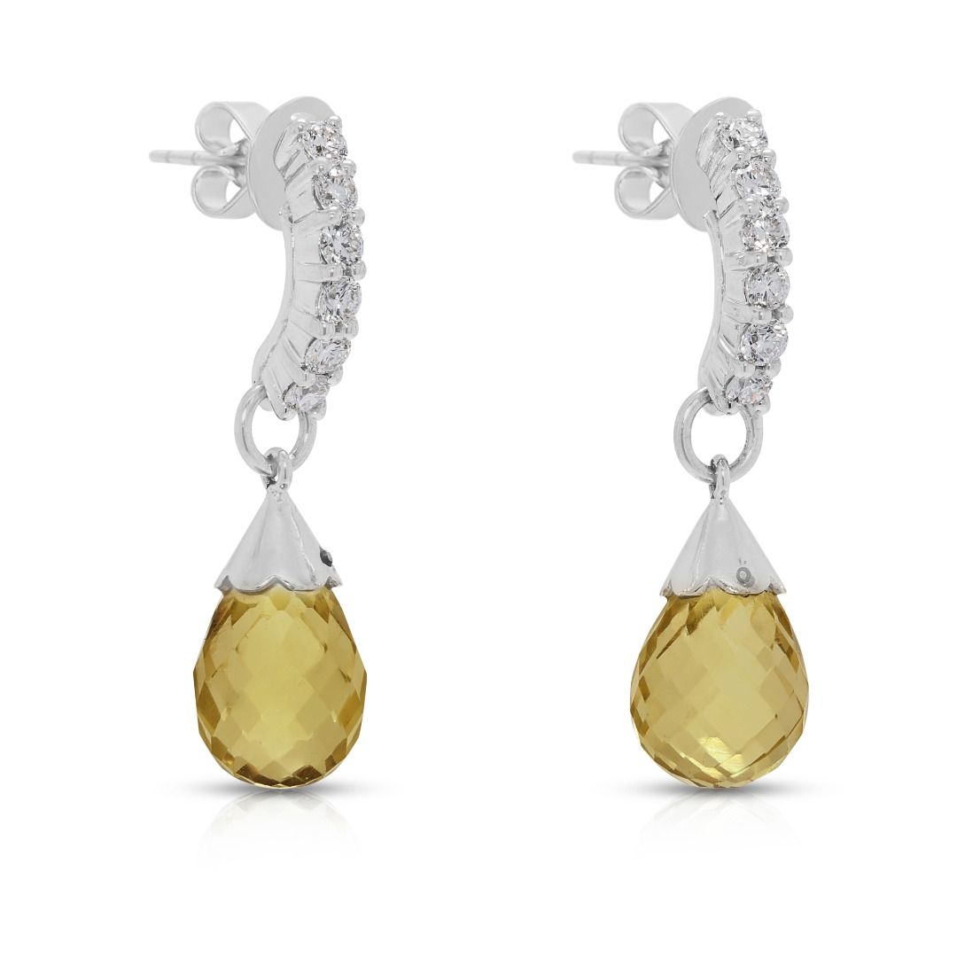Impeccable 0.30ct Lee Hwa Lemon Quartz and Natural Diamond Drop Earrings in 18K White Gold