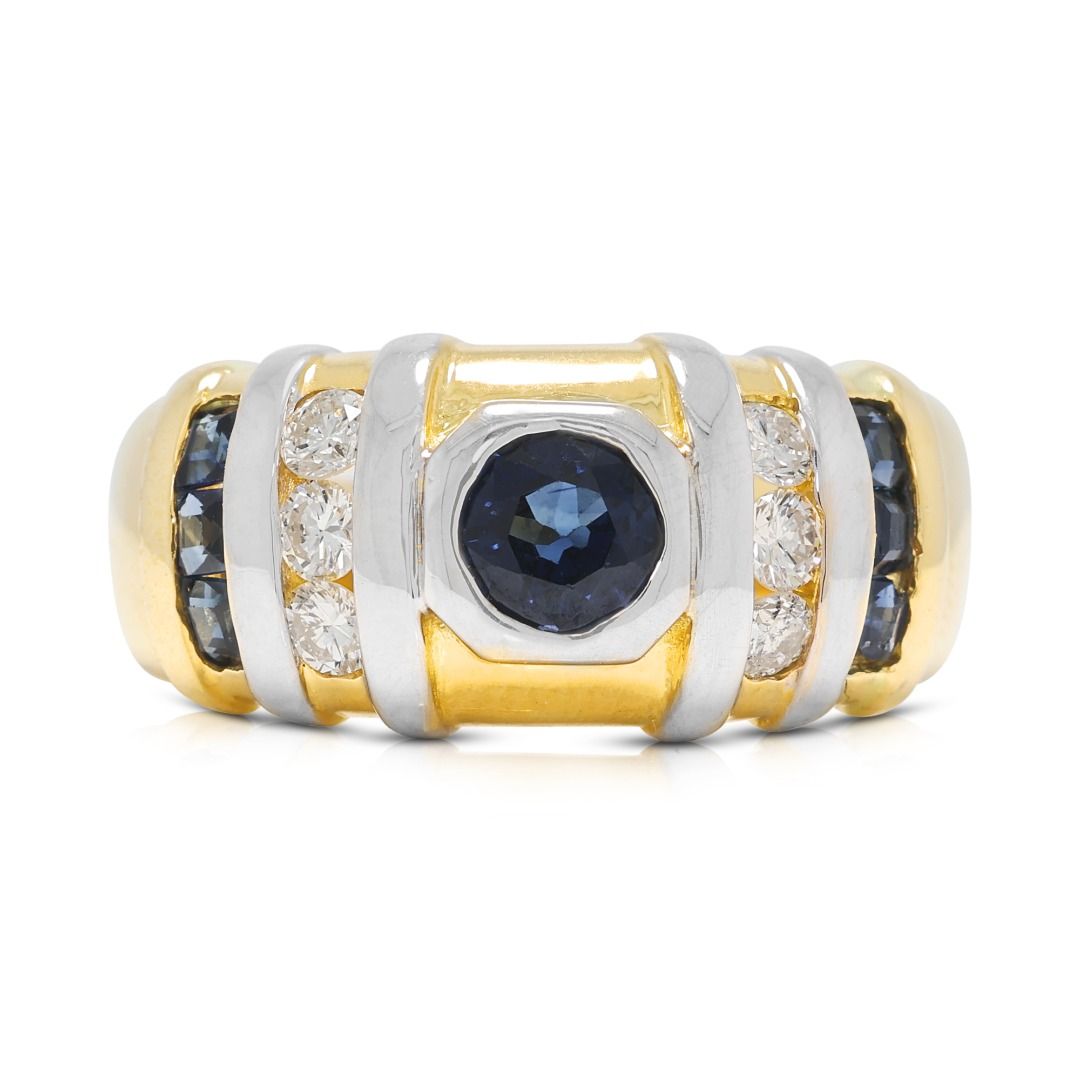 Imperial 1.04ct Natural Diamond and Sapphire Two-Toned Statement Ring in 18K Two-Toned Gold