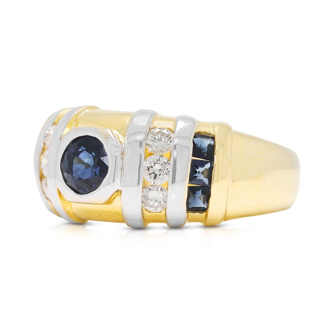 Imperial 1.04ct Natural Diamond and Sapphire Two-Toned Statement Ring in 18K Two-Toned Gold
