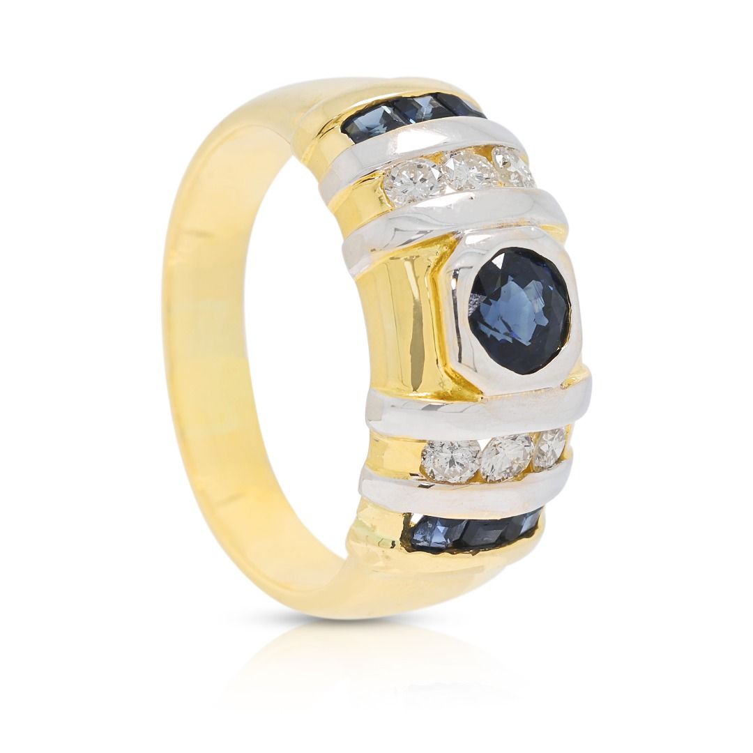 Imperial 1.04ct Natural Diamond and Sapphire Two-Toned Statement Ring in 18K Two-Toned Gold