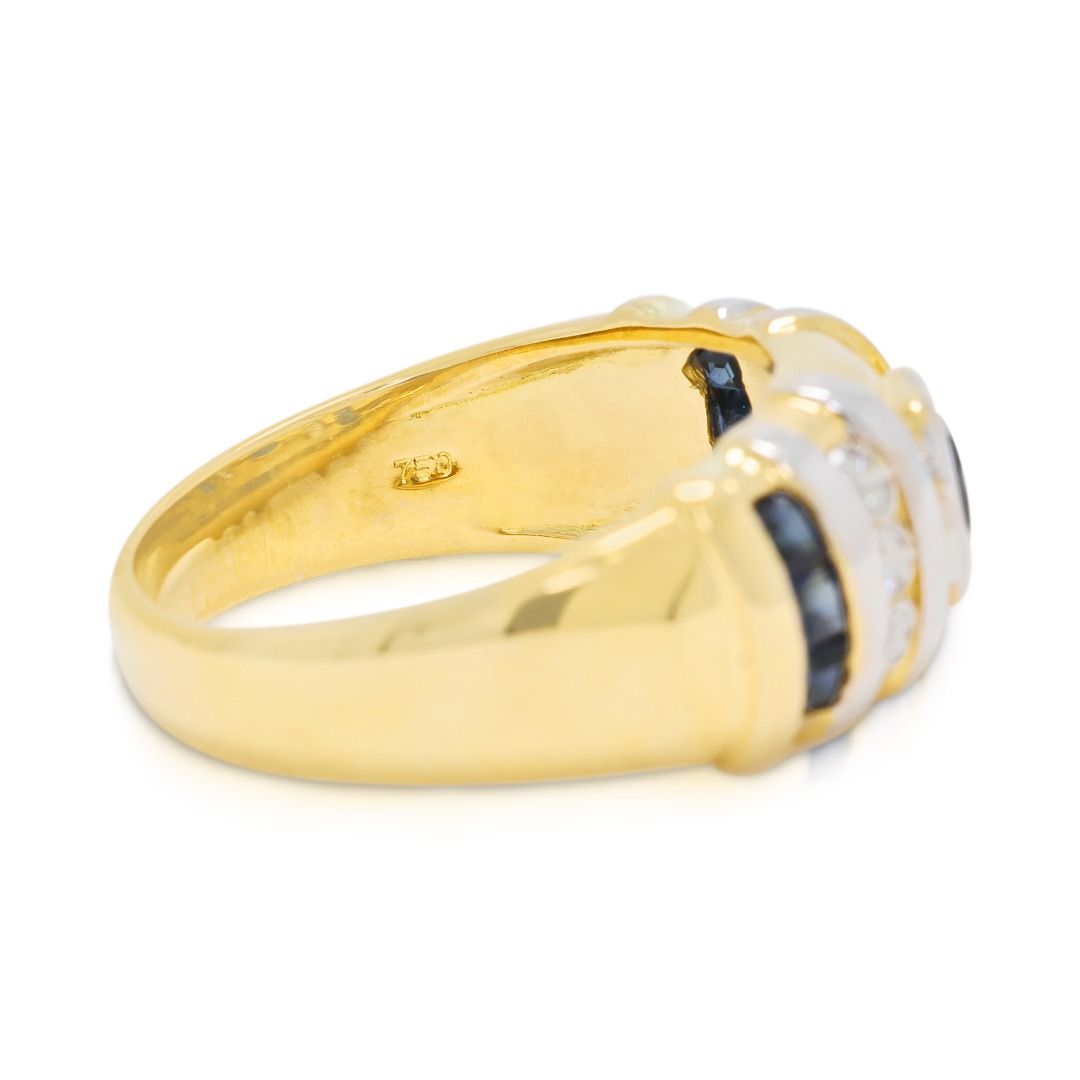 Imperial 1.04ct Natural Diamond and Sapphire Two-Toned Statement Ring in 18K Two-Toned Gold