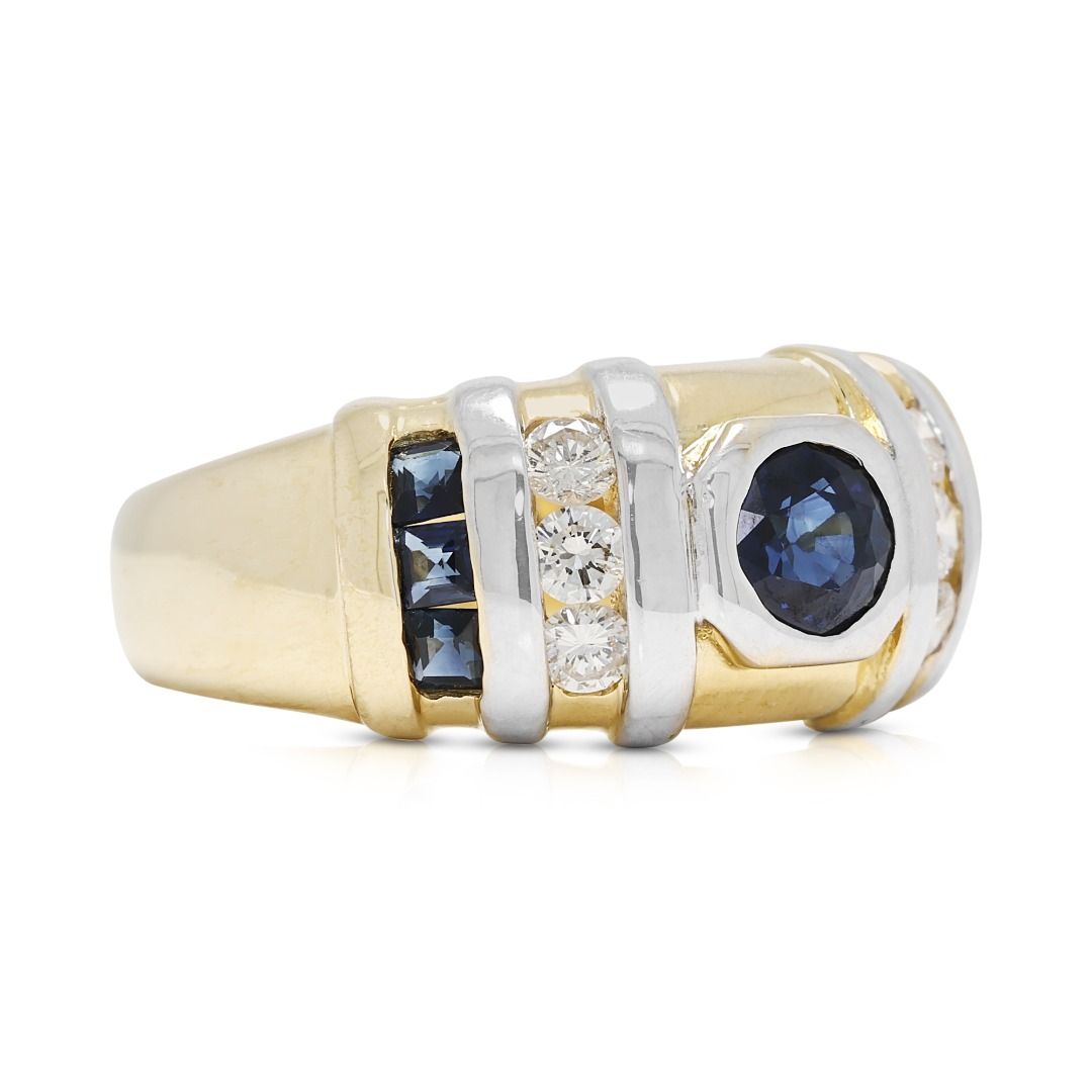 Imperial 1.04ct Natural Diamond and Sapphire Two-Toned Statement Ring in 18K Two-Toned Gold