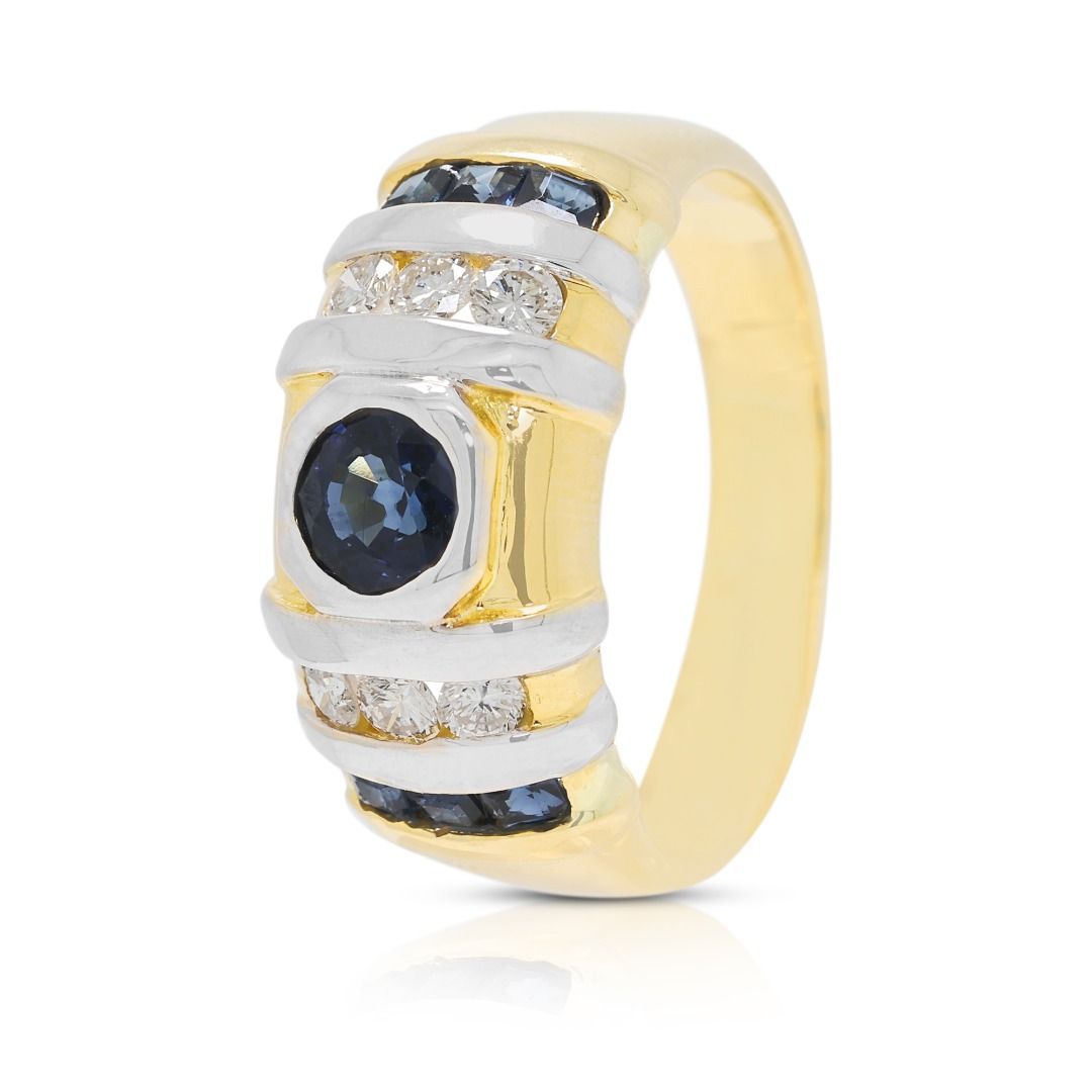 Imperial 1.04ct Natural Diamond and Sapphire Two-Toned Statement Ring in 18K Two-Toned Gold