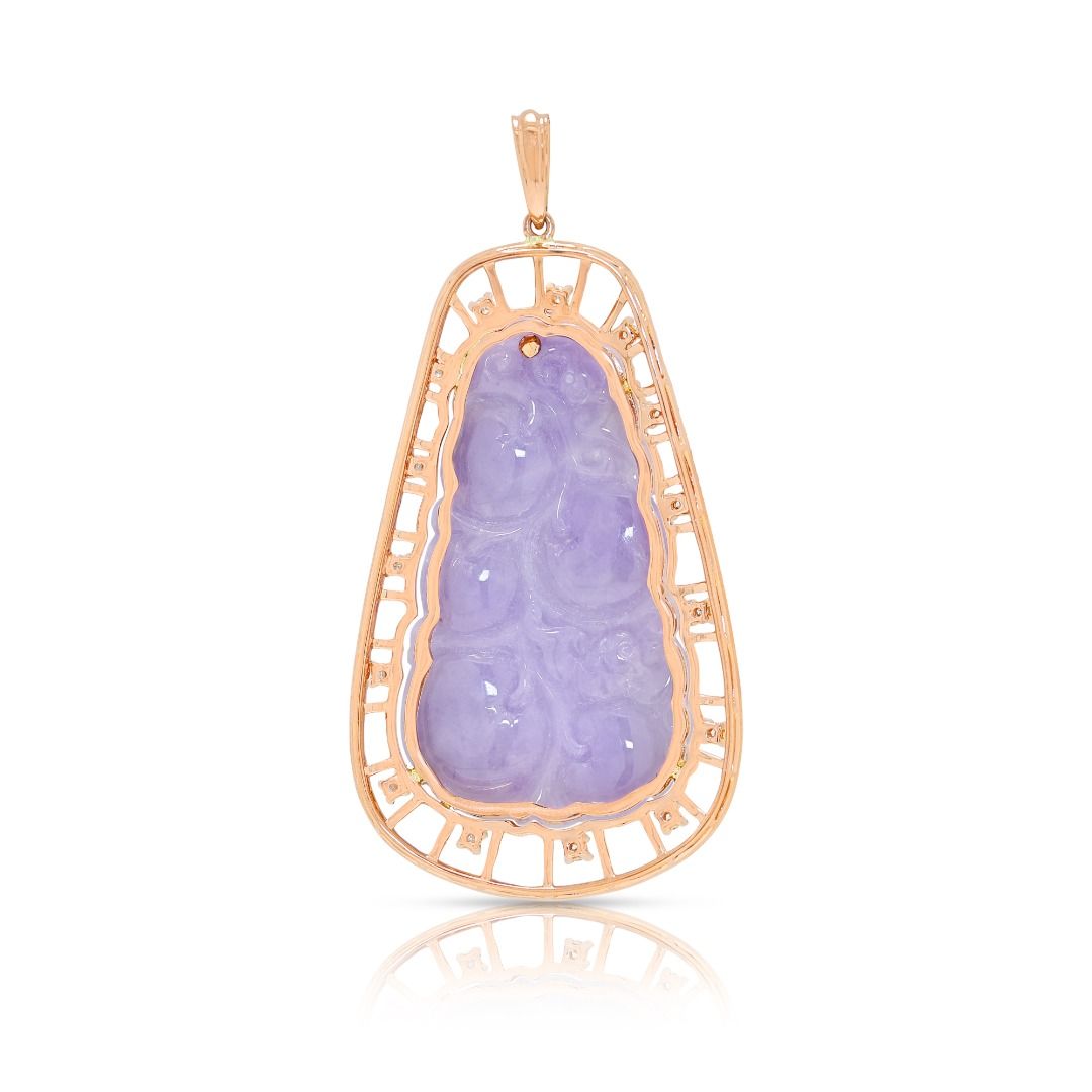 Imperial 6.18ct Carved Lavender Jade and Diamond Statement Pendant in 18K Rose Gold