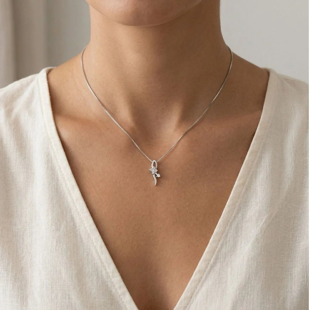 Intricate 0.08ct Diamond Bloom Pendant in 18K White Gold