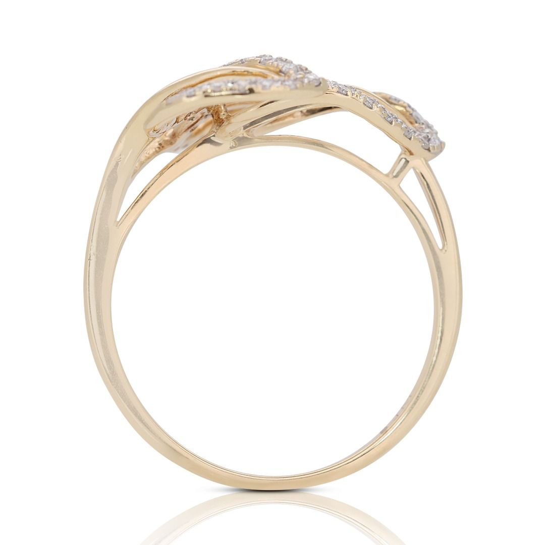 Intricate 0.24ct Leaf-design Diamond Ring in 14K Yellow Gold