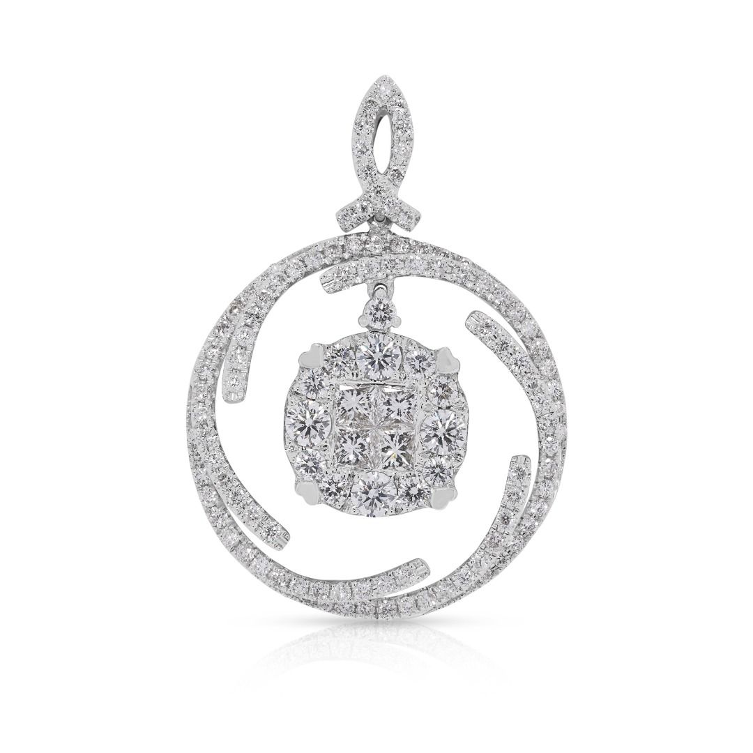 Intricate 1.02ct Diamond Pendant with Princess & Round Cuts in 18K White Gold