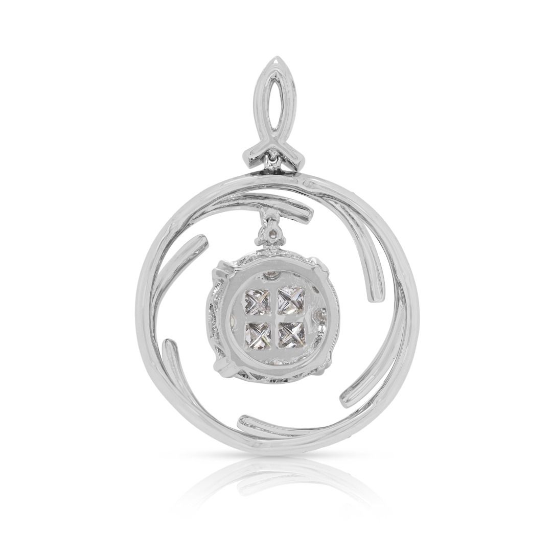 Intricate 1.02ct Diamond Pendant with Princess & Round Cuts in 18K White Gold