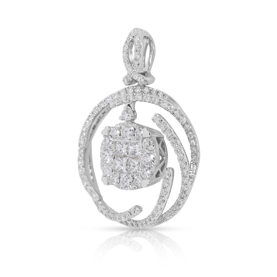 Intricate 1.02ct Diamond Pendant with Princess & Round Cuts in 18K White Gold