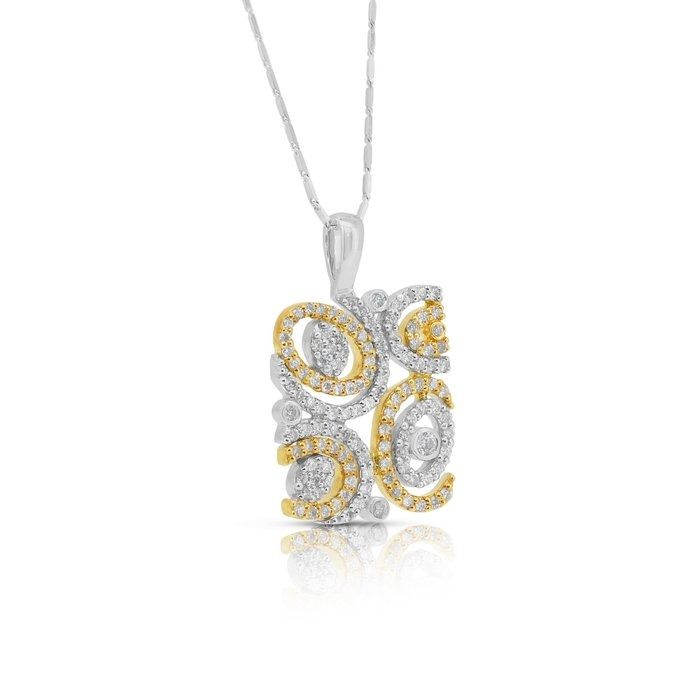 Intricate 1.38ct Diamonds Necklace with Pendant in 18k White and Yellow Gold - IGI Certified